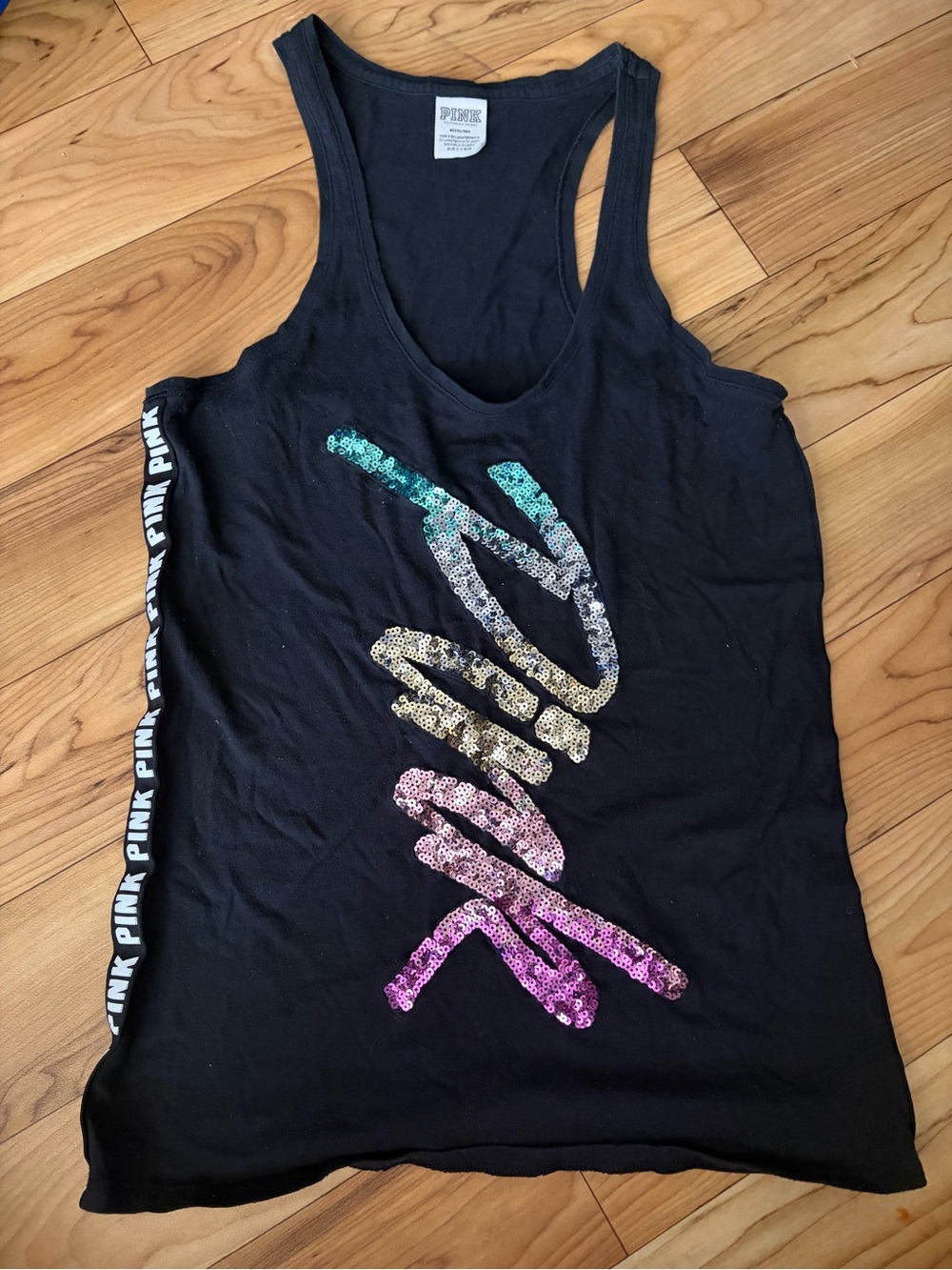 PINK Victoria's Secret Womens Black Sequin Logo Tank Top